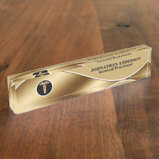 Medische arts gezondheidszorg voor goudcaduceus naambordje