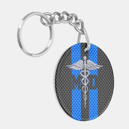 Medische arts MD Caduceus Carbon Fiber Stripes Sleutelhanger (Voorkant Links)