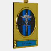 Medische arts MD Caduceus op koolstofvezeldek Verguld Banner Ornament (Rechts)