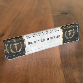 Medische arts/Personeel zwart, witte marmer en gou Naambordje (Zijkant)