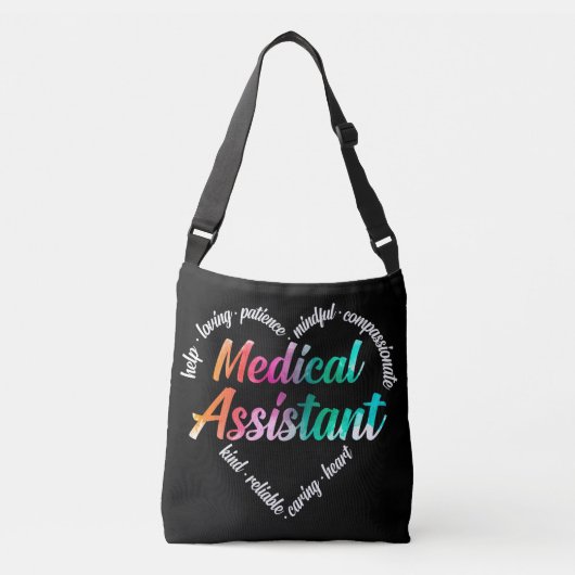 Medische assistent Hart Word Cloud Waterverf Crossbody Tas (Voorkant)