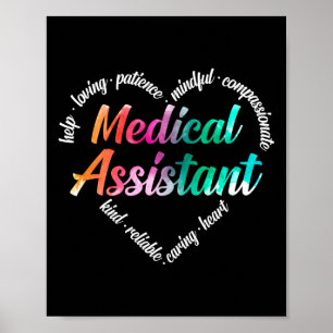 Medische assistent Hart Word Cloud Waterverf Poster