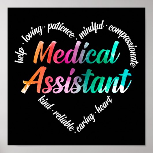 Medische assistent Hart Word Cloud Waterverf Poster (Voorkant)