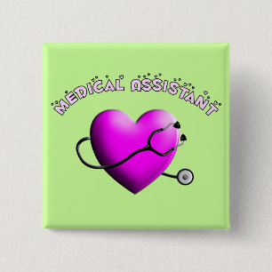 Medische assistent PINK HEART Design Cadeaus Vierkante Button 5,1 Cm