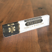 Medische assistent - zwart, wit en goud naambordje (Zijkant)