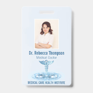 Medische Blauwe Caduceus Hermesstaf Foto ID Badge