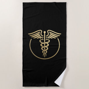 Medische Caduceus Symbool Zwart Goud Strandlaken