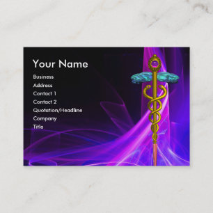 MEDISCHE GOUDEN CADUCEUS, BLAUW ROZE PAARSE LICHTG VISITEKAARTJE