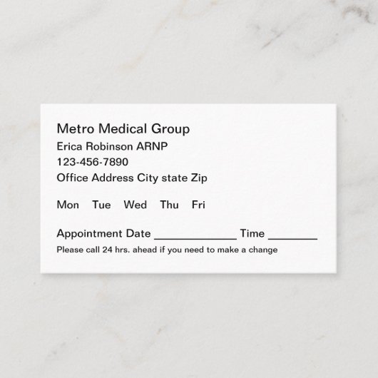 Medische Kantoor Budget Afspraak Visitekaartjes Afsprakenkaartje (Voorkant)