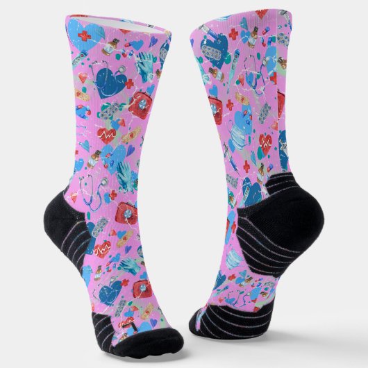 Medische print op sterke roze achtergrond sokken (Gebogen)