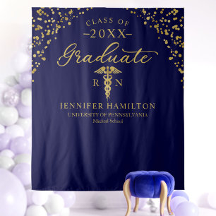 Medische School Blauwe Gouden Afstudeerachtergrond Wandkleed