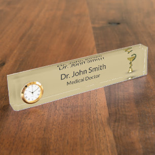 Medische slang Beige Bowl Hygieia Gold Caduceus Naambordje