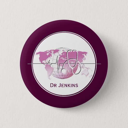 Medische stethoscoop hartslag Wereldkaart Ronde Button 5,7 Cm (Voorkant)