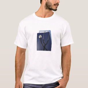 medische stethoscoop in blauwe map t-shirt