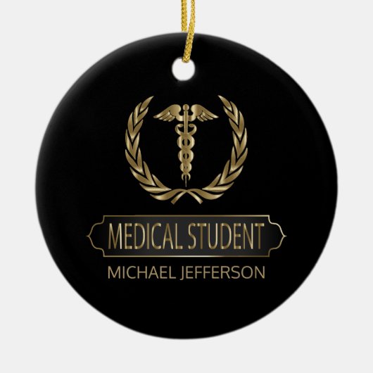 Medische student 👨 ⚕️ - zwart en goud keramisch ornament (Voorkant)