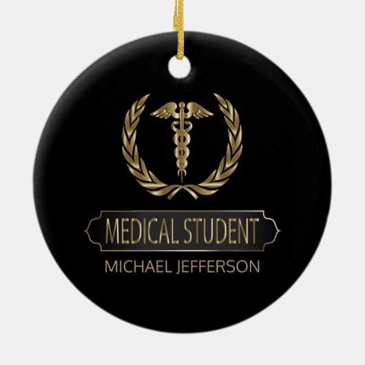 Medische student 👨 ⚕️ - zwart en goud keramisch ornament (Achterkant)
