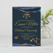 Medische Universitaire Marine Blauw en Goud Afstud Kaart (Staand voorkant)