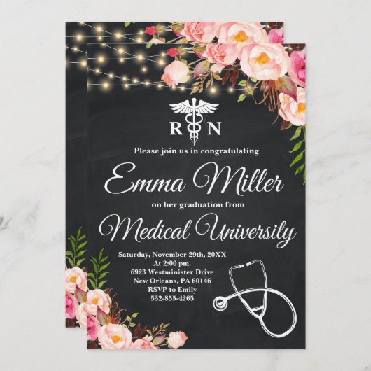 Medische Universiteit Boho Floral Afstuderen Kaart (Voorkant / Achterkant)