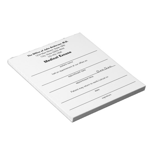 Medische verontschuldiging Doctor's Sick Note voor Notitieblok (Schuin)