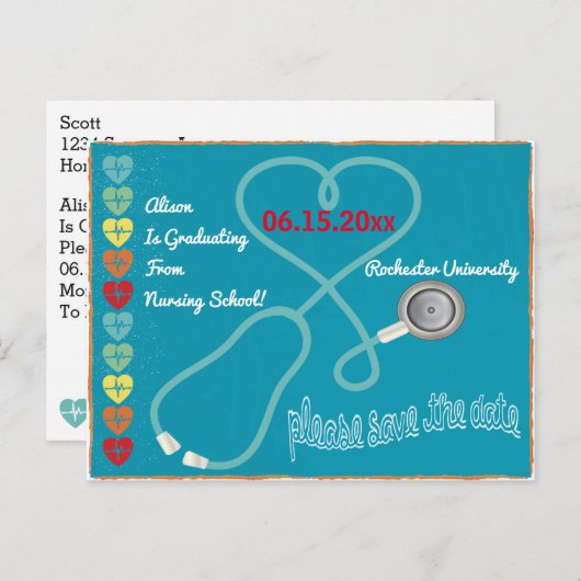 Medische verpleegschool Afstuderen de datum op te Aankondigingskaart (Voorkant / Achterkant)