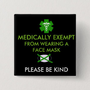 Medische vrijstelling van gezichtsmaskers vierkante button 5,1 cm