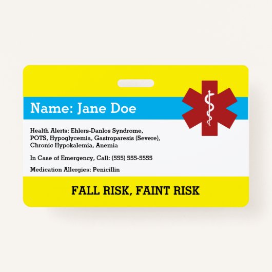 Medische waarschuwingskaart badge (Voorkant)