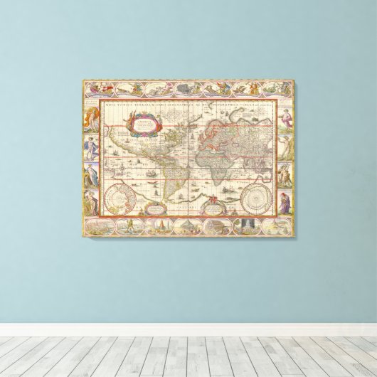 Medische Wereldkaart (door Willem Blaeu) Canvas Afdruk (Insitu (Houten vloer))