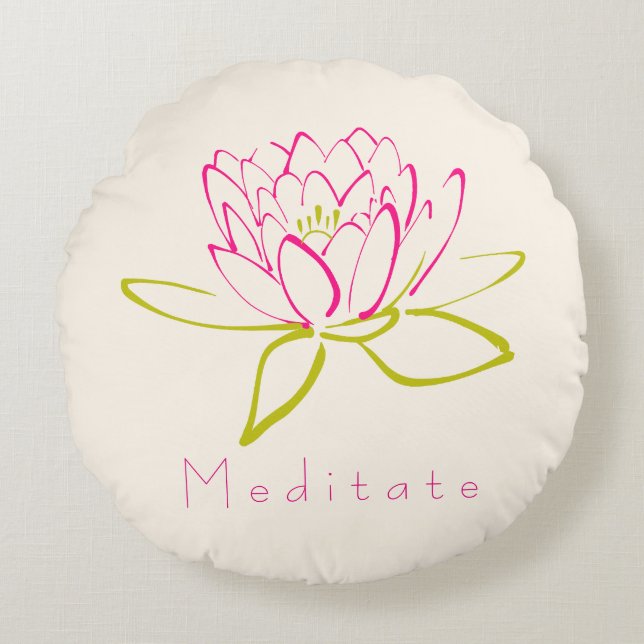 Meditaat. Illustratie Lotus Flower/Water Lily Rond Kussen (Voorkant)