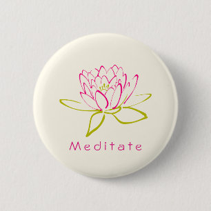Meditaat. Illustratie Lotus Flower/Water Lily Ronde Button 5,7 Cm