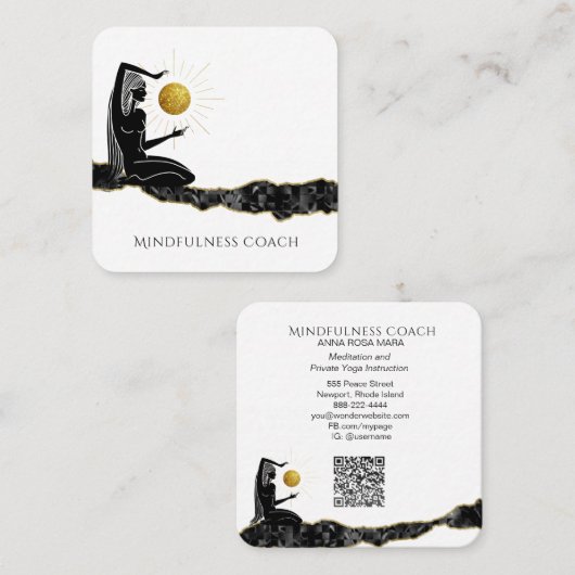 *~* Meditate Gold Glitter Moon QR code GODDESS Vierkante Visitekaartje (Voorkant / Achterkant)