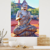 meditatie boeddha houten standbeeld poster (Keuken)