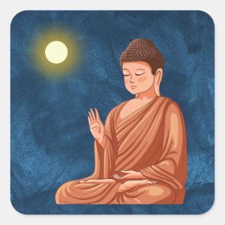 Meditatie Boeddha onder Moon on Blue Abstract Vierkante Sticker
