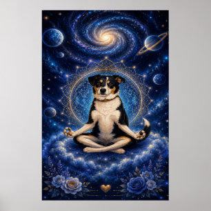 Meditatie Driekleurige Hond Kosmische Zen Yoga Man Poster