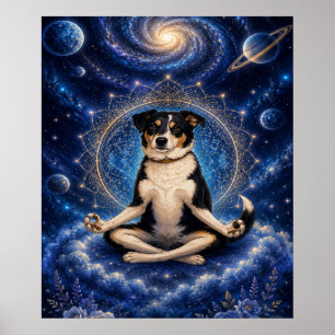 Meditatie Driekleurige Hond Kosmische Zen Yoga Man Poster