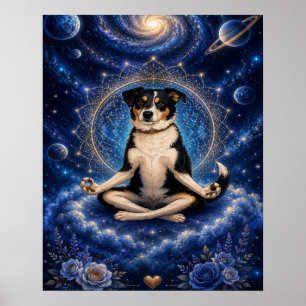 Meditatie Driekleurige Hond Kosmische Zen Yoga Man Poster