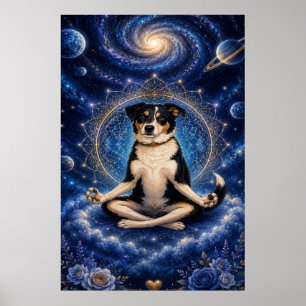 Meditatie Driekleurige Hond Kosmische Zen Yoga Man Poster