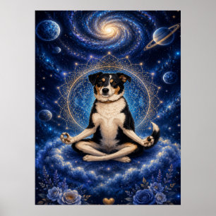 Meditatie Driekleurige Hond Kosmische Zen Yoga Man Poster