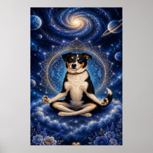 Meditatie Driekleurige Hond Kosmische Zen Yoga Man Poster