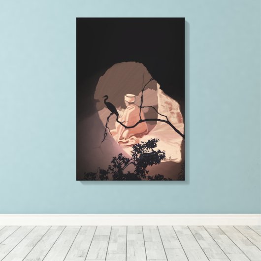 Meditatie in een Ethiopiër door het raam Canvas Afdruk (Insitu (Houten vloer))