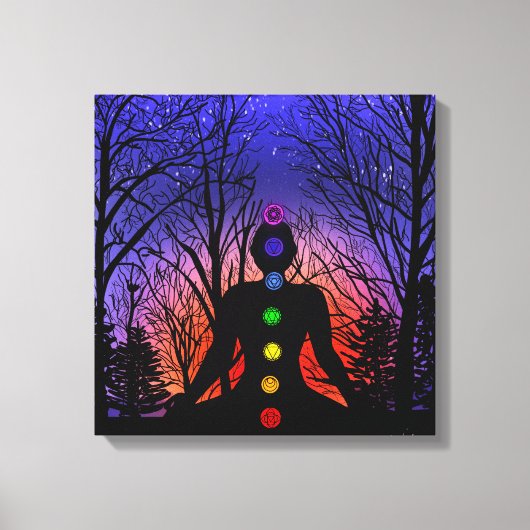 Meditatie in het park | Yoga, Trees en Sunset Canvas Afdruk (Voorkant)