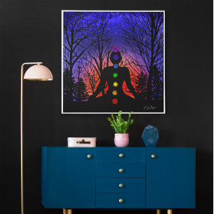 Meditatie in het park   Yoga, Trees en Sunset Poster