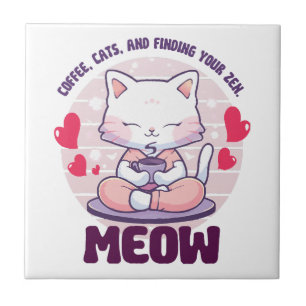 Meditatie kat - Kawaii kat Tegeltje