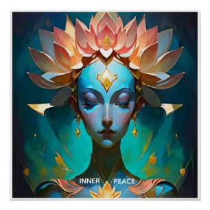 MEDITATIE LOTUS GODIN SPIRITUELE KUNST POSTER PERFECT POSTER
