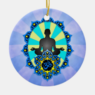 Meditatie Yoga Aum, blauw en geel Keramisch Ornament