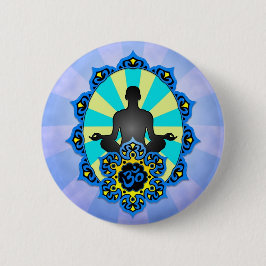 Meditatie Yoga Aum, blauw en geel Ronde Button 5,7 Cm
