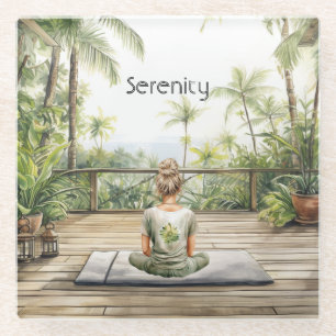 Meditatie Yoga Sereniteit Vrouw Glazen Onderzetter