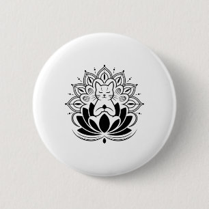 Meditatiekat Lotus Bloem Zen Yoga-enthousiast Te Ronde Button 5,7 Cm