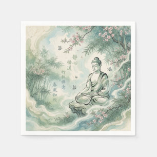 Meditatieve Boeddha Bamboe Inkt Kunst Servet