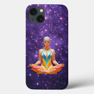 Meditatieve vrouw & sterrenhemel paarse lucht iPhone 13 hoesje