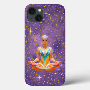 Meditatieve vrouw & sterrenhemel paarse lucht iPhone 13 hoesje